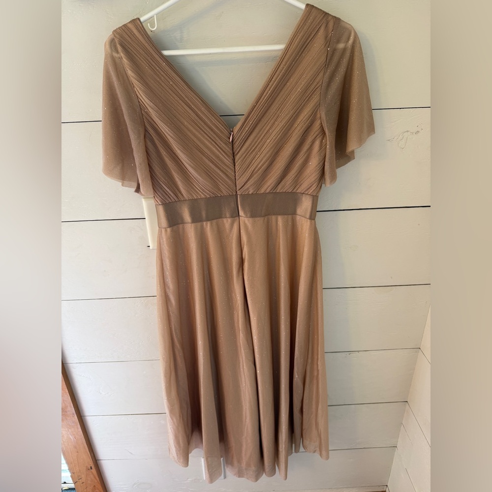 Short Sleeve V-Neck Pleated Glitter Midi Dress - Picture 6 of 10